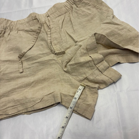 Uni Qlo Women’s Medium Linen Cotton Blend Shorts Khaki Mid Rise Pockets Hi Waist - Picture 6 of 7